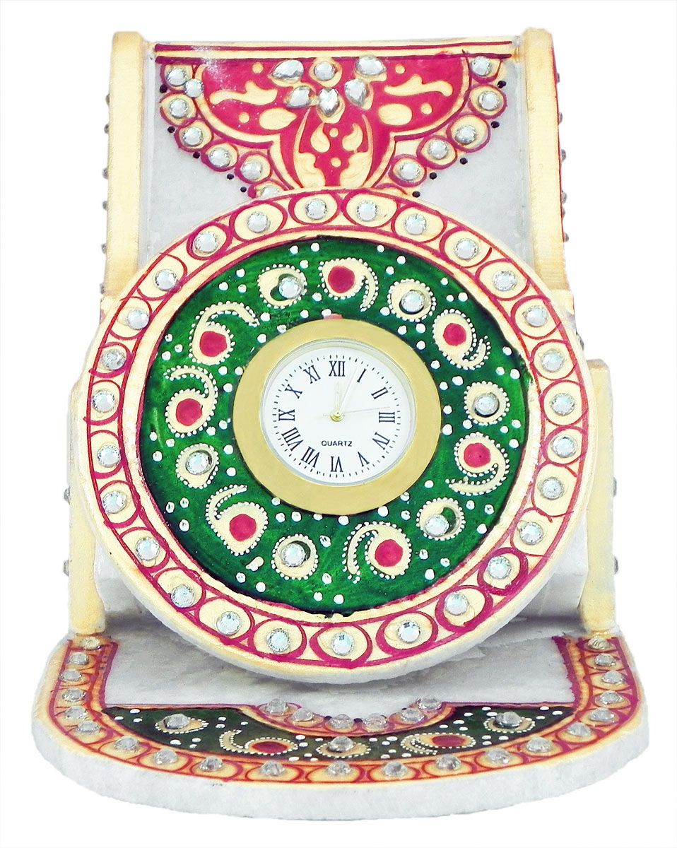 Marble Table Clock with Mobile Holder 5 x 5 x 4 inches