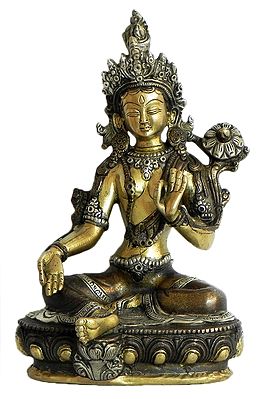 Green Tara - Brass with Copper Statue