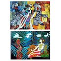 Set of 2 Multicolor Abstract Posters
