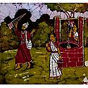 Baul Singer and Two Village Women - Batik Painting on Cloth - Unframed