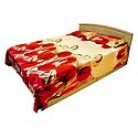 Red Tulips and Lion Print on Glazed Cotton Double Bedspread with 2 Pillow Covers