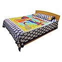 Rajput Princess with Peacock Print on Cotton Double Bedspread with 2 Pillow Covers