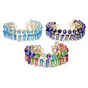 Set of 3 Cyan Blue, Purple and Multicolor Acrylic Crystal Bead Cuff Bracelet