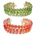 Set of 2 Green and Saffron Acrylic Crystal Bead Cuff Bracelet