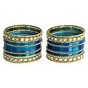Set of 2 Stone Studded Blue with Golden Bangles