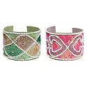 Leather Cuff Bracelet with Pink and Green Sequin with White Beads 