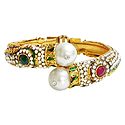 Faux Zirconia, Garnet and Emerald Studded Hinged Bracelet 