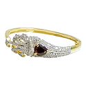 Faux Zirconia Studded and Gold Plated Hinged Bracelet