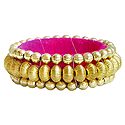 Golden Bead Bracelet with Magenta Cloth Lining