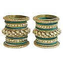 Set of 2 Cyan with Golden Kundan Bangles
