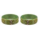 Set of 2 Stone Studded Green Lac Bangles