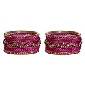 Set of 2 Magenta Stone Studded Metal Bangles