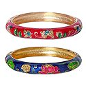 Set of 2 Red and Blue Meenakari Hinged Metal Bracelet