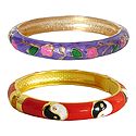 Set of 2 Red and Mauve Meenakari Hinged Metal Bracelet