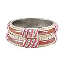 Pair of Light Peach Metal Bangles with Stone and Beads