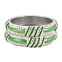 Pair of Light Green Metal Bangles with Stone and Beads
