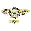 Yellow, Grey and White Stone Studded Cuff Bracelet and Adjustable Ring