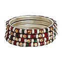 Four Red, Green and Peach Color Stone Studded Bangles