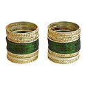 Set of 2 Glitter Dark Green with Golden Bangles