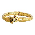 Meenakari Peacock Design Stone Studded and Gold Plated Hinged Bracelet