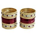 Set of 2 Stone Studded Dark Red with Golden Bangles