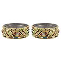 Set of 2 Multicolor Stone Studded Golden Bangles