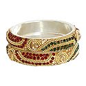 Pair of Red, Green and Peach Stone Studded Bangles