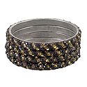 4 Black and Golden Stone Studded Metal Bangles