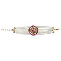 Faux Pearl with Magenta and White Zirconia Bracelet