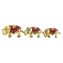 Set of 3 Stone Studded Brass Elephant Containers