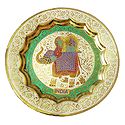 Meenakari Brass Plate with King on Elephant Design - Wall Hanging