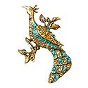 Cyan and Yellow Stone Studded Metal Peacock Brooch
