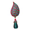 Magenta and Cyan Stone Studded Metal Leaf Brooch