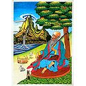 A Tibetan Monk - Hand Painting on Jute Fabric - Unframed Wall hanging
