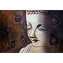 Buddha Face with Peacock Feathers
