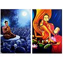 Lord Buddha and Amprapali Finds Peace in Buddha - Set of 2 Posters