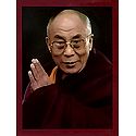 Dalai Lama sitting in front of Lord Buddha - Unframed Thangka Poster - Reprint on Paper