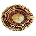 Hand Painted and Acrylic Stone Studded Golden Circular Diya with Gel Wax Candle