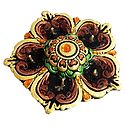 Hand Painted Acrylic Stone Studded Panchamukhi Flower Diya with Gel Wax Candle