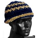 Ladies Hand Knitted Black with Light Brown Stripe Beanie Woolen Hat