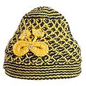 Ladies Hand Knitted Yellow and Black Woolen Beanie Cap