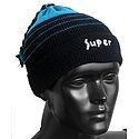 Cyan Blue with Black Ladies Beanie Woolen Cap