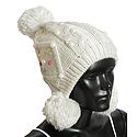 Ladies Hand Knitted White Woolen Bobble Cap