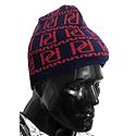 Red Design on Blue Woolen Gents Beanie Cap