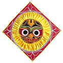 Appliqued Jagannathdev Face on Red Velvet Cloth - (Wall Hanging)