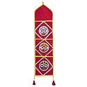 Letter and Paper Holder with Three Pockets in Red Velvet Cloth with Appliqued Jagannathdev - (Wall Hanging)