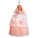 Light Peach Net Dressed Acrylic Hanging Wedding Doll