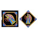 Set of 6 Square Table Coasters and Holder with Tikuli Painting