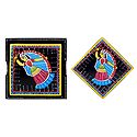 Set of 6 Square Table Coasters and Holder with Tikuli Painting