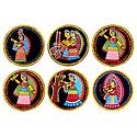 Set of 6 Square Table Coasters with Tikuli Painting